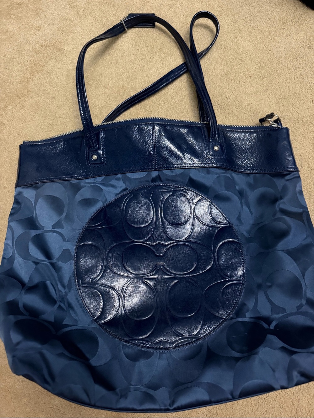 Coach Deep Navy Signature Circle Tote